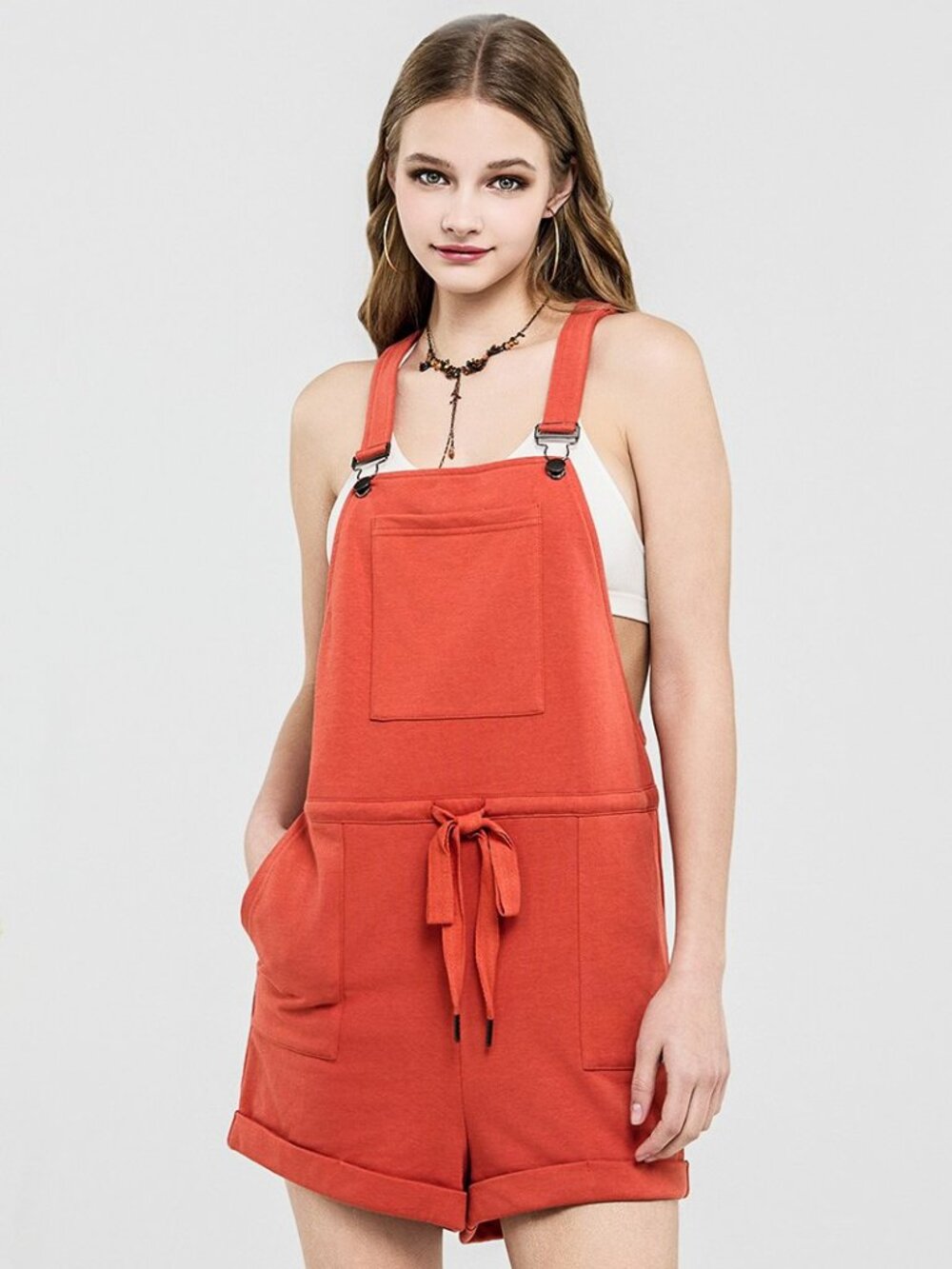 B99 Adjustable Strap Overall Romper Shorts Red NEW
